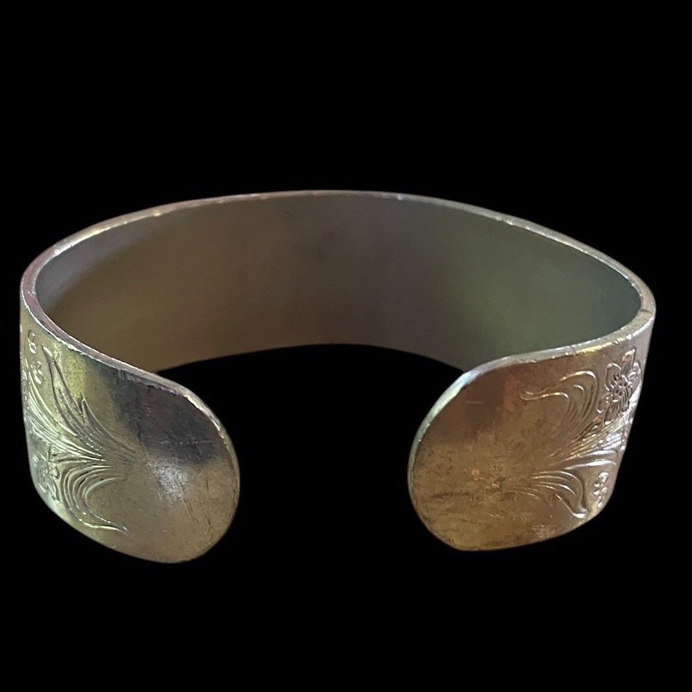 Vintage Wide Cuff Kirk Stieff Pewter Narcissus Floral Cuff Bracelet 900-12 - Picture 5 of 8